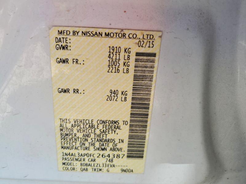 Auction sale of the 2015 Nissan Altima, vin: 1N4AL3AP0FC264387, lot number: 50491446