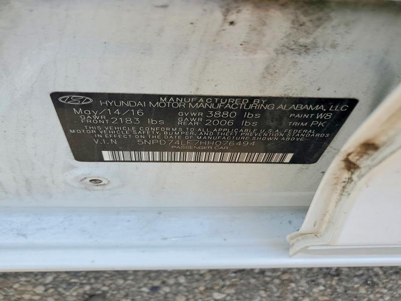 49265776 :رقم المزاد ، 5NPD74LF7HH076494 vin ، 2017 Hyundai Elantra مزاد بيع