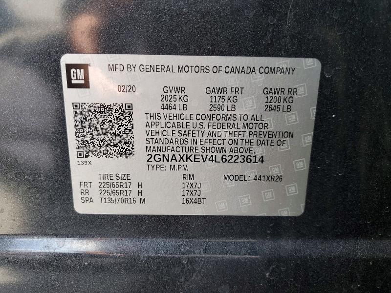 Продажа на аукционе авто 2020 Chevrolet Equinox, vin: 2GNAXKEV4L6223614, номер лота: 51686616