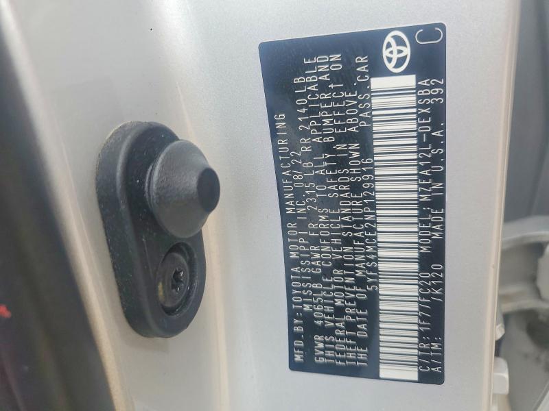 50255856 :رقم المزاد ، 5YFS4MCE2NP129916 vin ، 2022 Toyota Corolla مزاد بيع