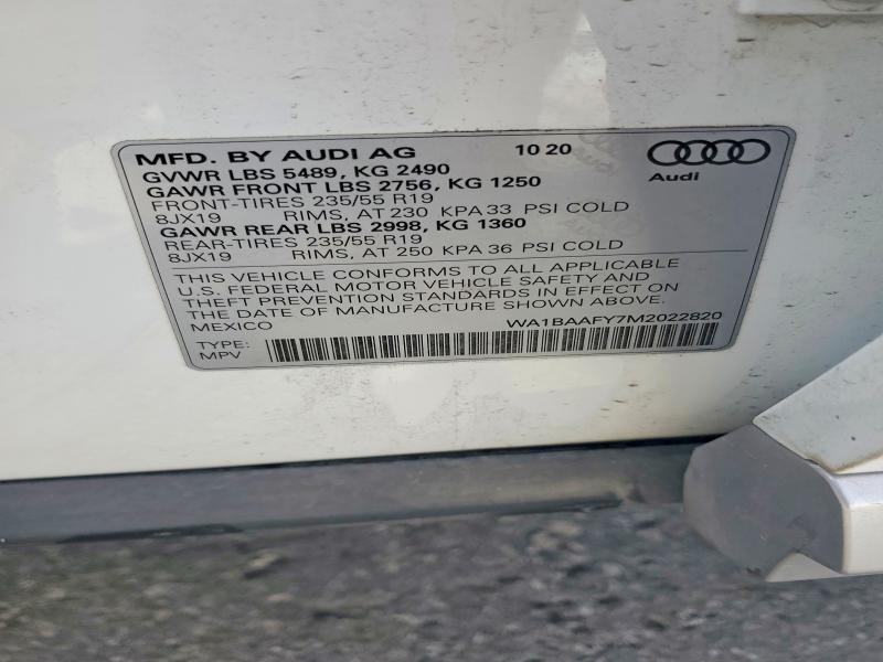 48096006 :رقم المزاد ، WA1BAAFY7M2022820 vin ، 2021 Audi Q5 مزاد بيع