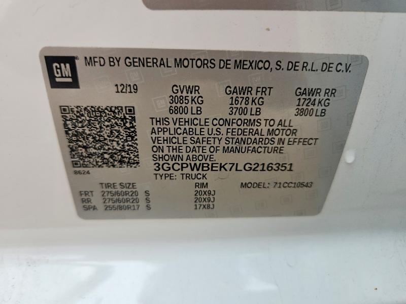 Aukcja sprzedaży 2020 Chevrolet Silverado, vin: 3GCPWBEK7LG216351, numer aukcji: 49589716