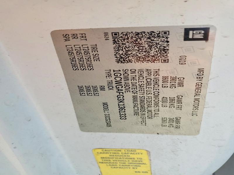 Продаж на аукціоні авто 2019 Chevrolet Express G2500, vin: 1GCWGAFG3K1361333, номер лоту: 48446186