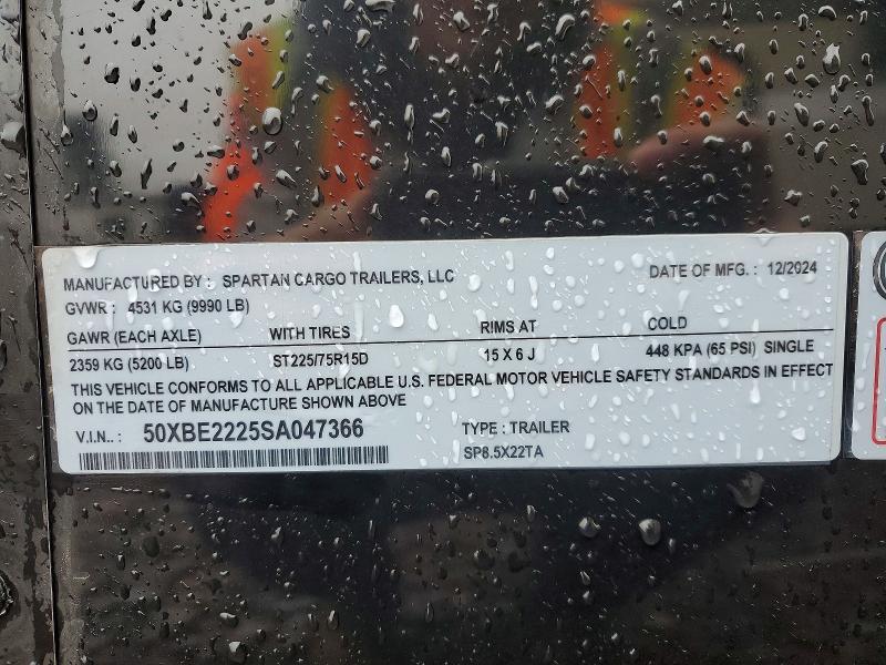 2025 Spartan Cargo Sp8 მანქანა იყიდება აუქციონზე, vin: 50XBE2225SA047366, აუქციონის ნომერი: 47812026