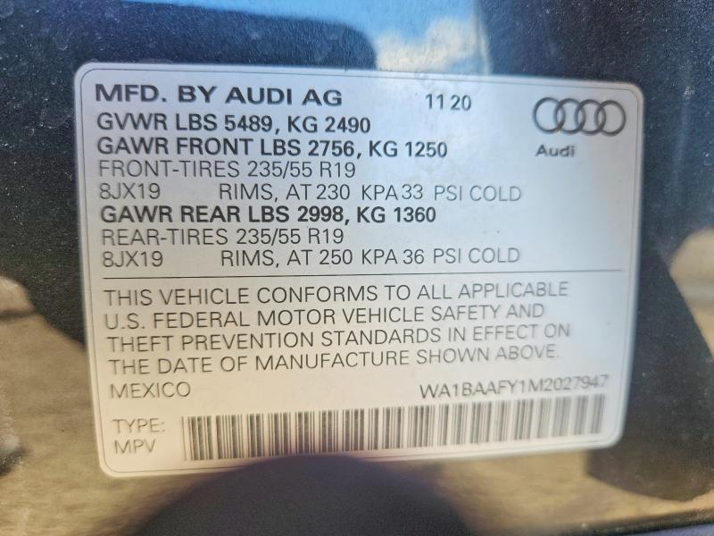 Продажа на аукционе авто 2021 Audi Q5, vin: WA1BAAFY1M2027947, номер лота: 47963426
