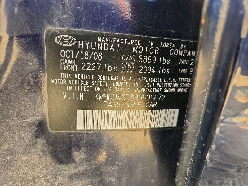 Продажа на аукционе авто 2009 Hyundai Elantra, vin: KMHDU46D89U606672, номер лота: 49380996