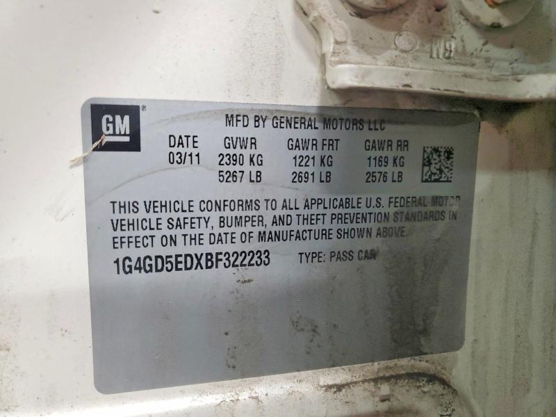 2011 Buick Lacrosse მანქანა იყიდება აუქციონზე, vin: 1G4GD5EDXBF322233, აუქციონის ნომერი: 51126466