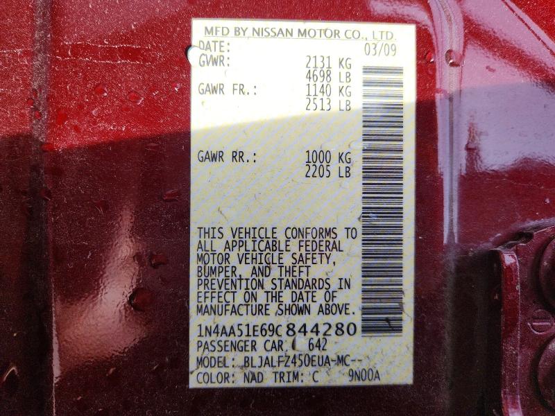 50413366 :رقم المزاد ، 1N4AA51E69C844280 vin ، 2009 Nissan Maxima مزاد بيع