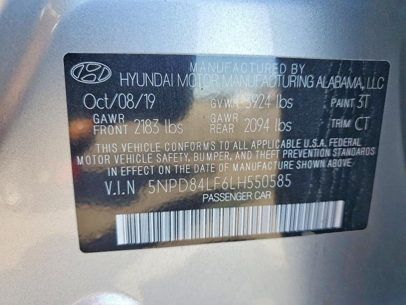 Auction sale of the 2020 Hyundai Elantra, vin: 5NPD84LF6LH550585, lot number: 48868156