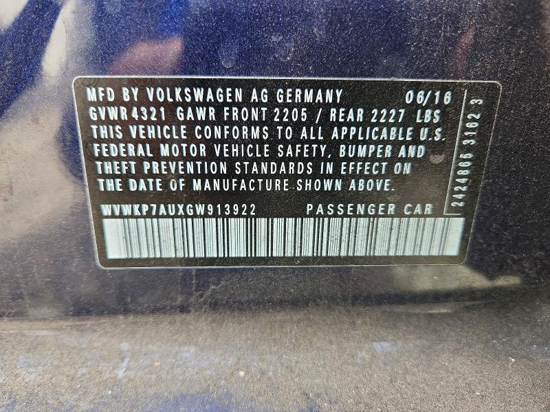 Продажа на аукционе авто 2016 Volkswagen E-golf, vin: WVWKP7AUXGW913922, номер лота: 51473356