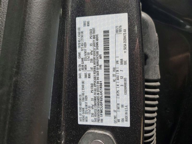 Продаж на аукціоні авто 2020 Ford Escape, vin: 1FMCU0F62LUC18561, номер лоту: 49265896