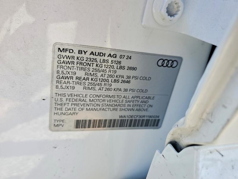 49630866 :رقم المزاد ، WA1DECF30R1190034 vin ، 2024 Audi Q3 مزاد بيع