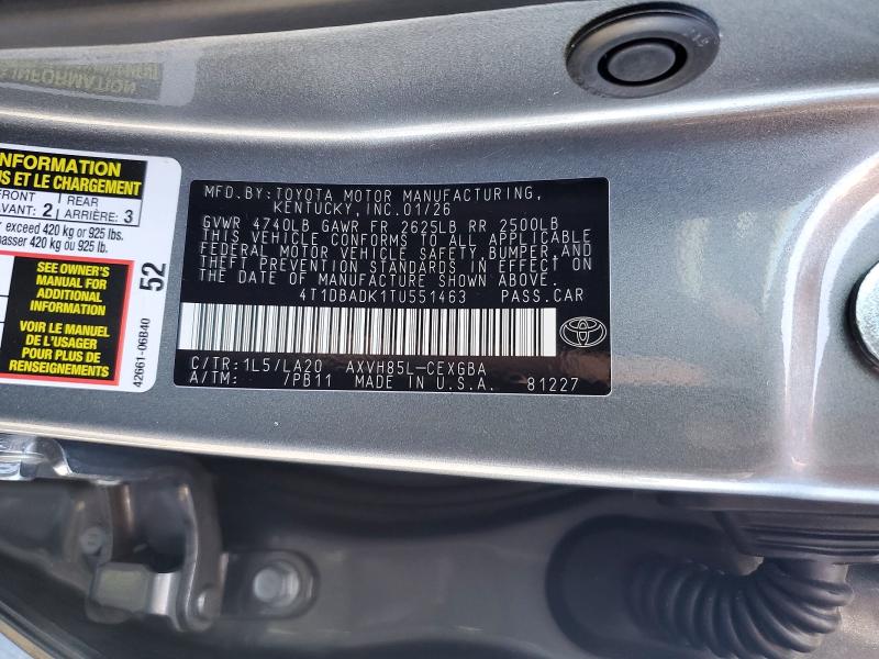 2026 Toyota Camry მანქანა იყიდება აუქციონზე, vin: 4T1DBADK1TU551463, აუქციონის ნომერი: 51834296