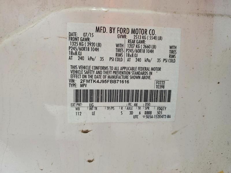 49976936 :رقم المزاد ، 2FMTK4J95FBB71616 vin ، 2015 Ford Edge مزاد بيع