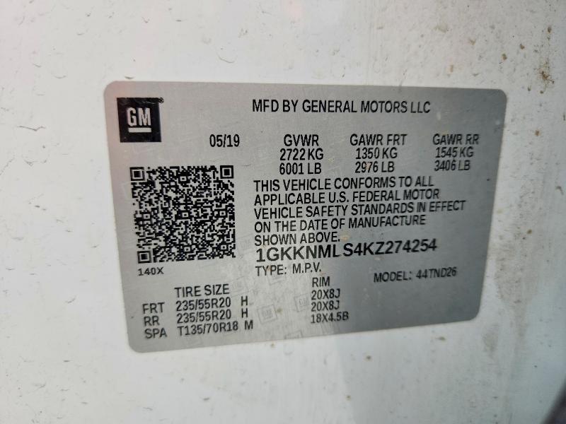 2019 Gmc Acadia მანქანა იყიდება აუქციონზე, vin: 1GKKNMLS4KZ274254, აუქციონის ნომერი: 48601596