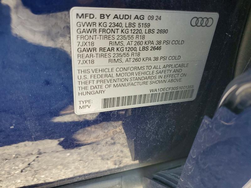 2025 Audi Q3 მანქანა იყიდება აუქციონზე, vin: WA1DECF30S1001355, აუქციონის ნომერი: 49323586