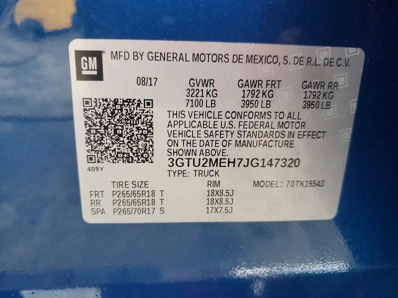 48521436 :رقم المزاد ، 3GTU2MEH7JG147320 vin ، 2018 Gmc Sierra مزاد بيع