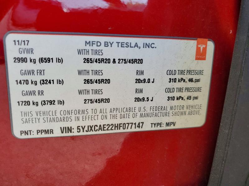 Aukcja sprzedaży 2017 Tesla Model X, vin: 5YJXCAE22HF077147, numer aukcji: 50570856