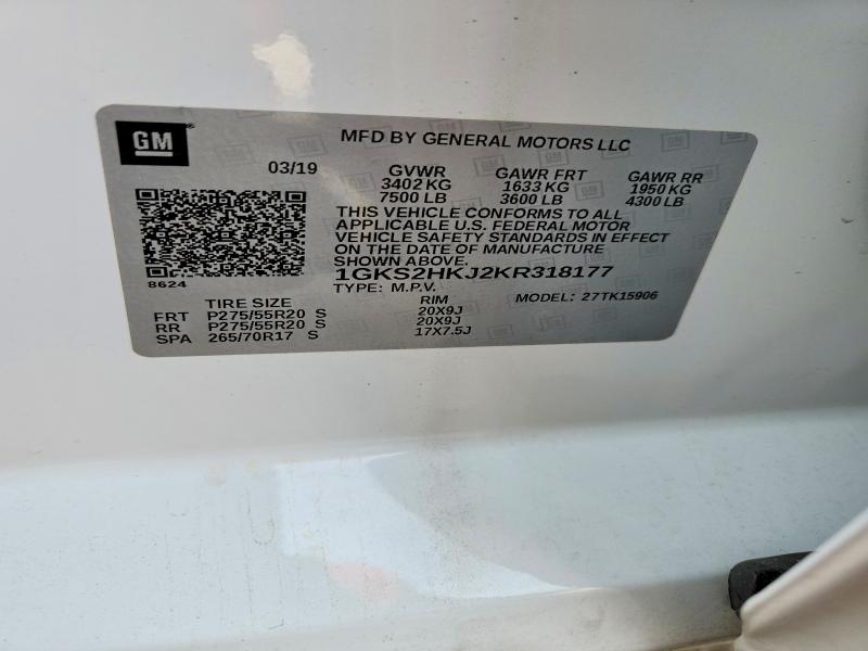 2019 Gmc Yukon Xl მანქანა იყიდება აუქციონზე, vin: 1GKS2HKJ2KR318177, აუქციონის ნომერი: 48423406