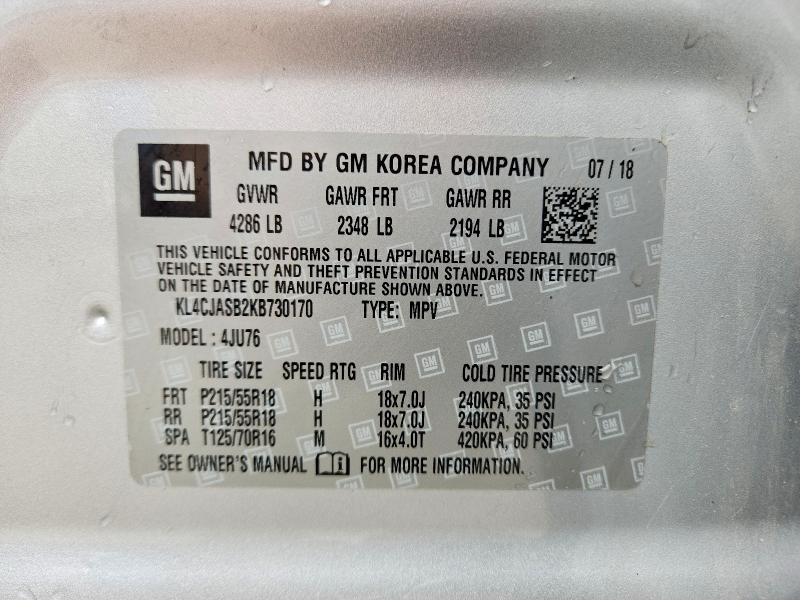 51273556 :رقم المزاد ، KL4CJASB2KB730170 vin ، 2019 Buick Encore مزاد بيع