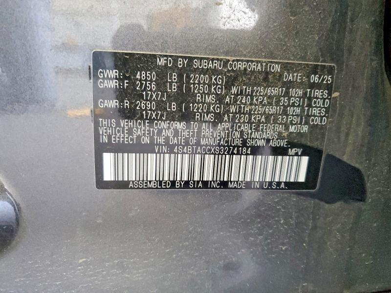 49076046 :رقم المزاد ، 4S4BTACCXS3274184 vin ، 2025 Subaru Outback مزاد بيع
