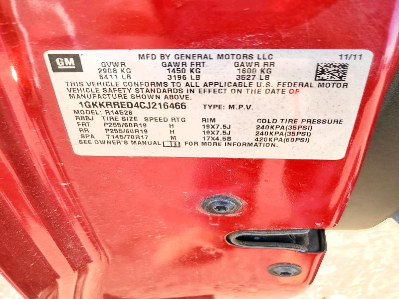 Aukcja sprzedaży 2012 Gmc Acadia, vin: 1GKKRRED4CJ216466, numer aukcji: 51013946