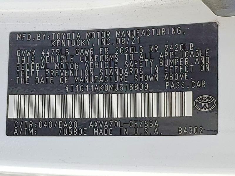 Продаж на аукціоні авто 2021 Toyota Camry, vin: 4T1G11AK0MU616809, номер лоту: 50305186