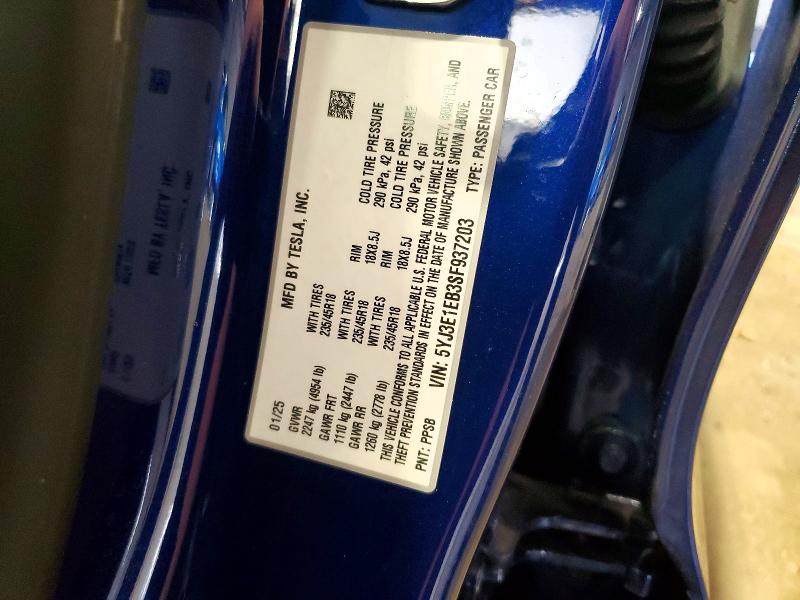 Aukcja sprzedaży 2025 Tesla Model 3, vin: 5YJ3E1EB3SF937203, numer aukcji: 50255936