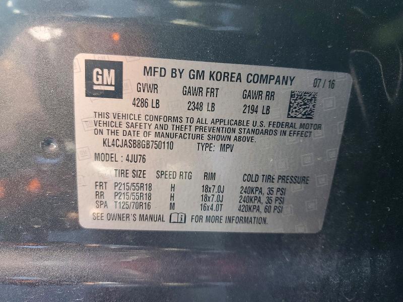 2016 Buick Encore მანქანა იყიდება აუქციონზე, vin: KL4CJASB8GB750110, აუქციონის ნომერი: 49479236
