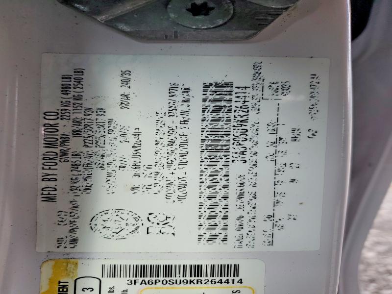 Aukcja sprzedaży 2019 Ford Fusion Titanium Ener, vin: 3FA6P0SU9KR264414, numer aukcji: 47032406