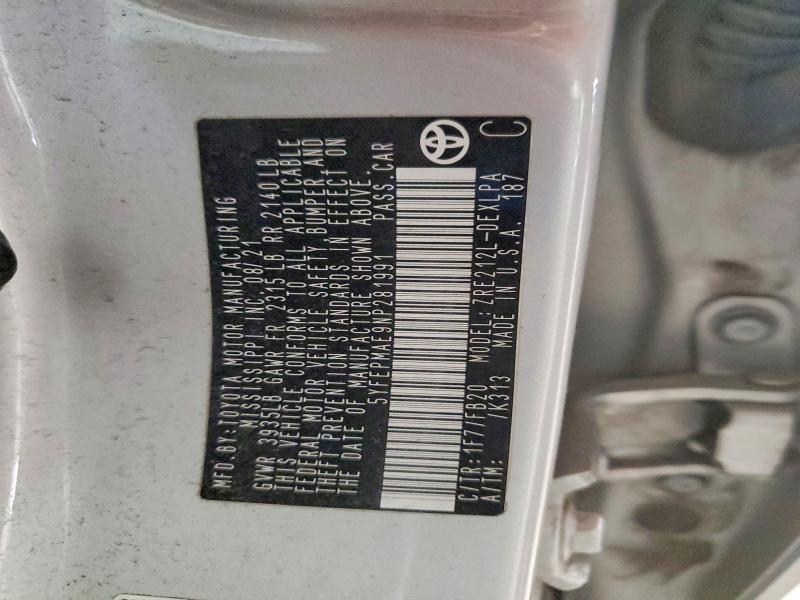 51330306 :رقم المزاد ، 5YFEPMAE9NP281991 vin ، 2022 Toyota Corolla مزاد بيع