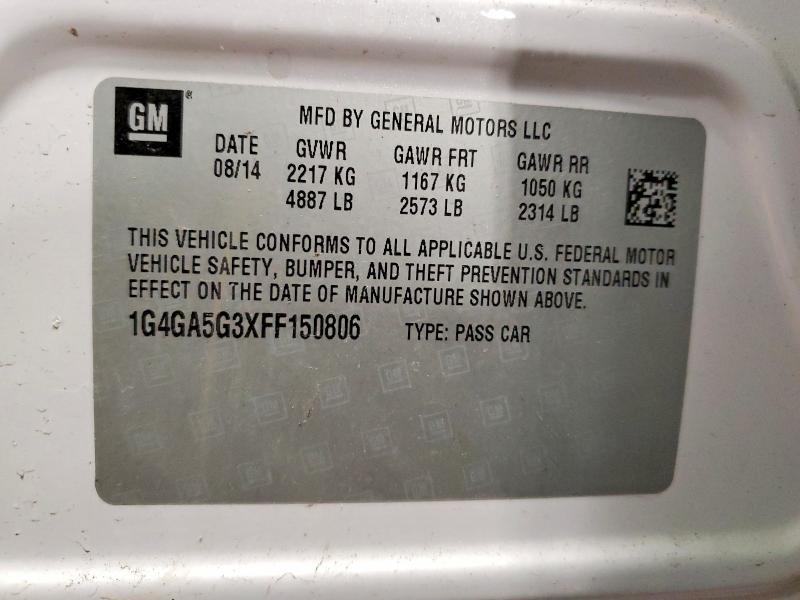 49414986 :رقم المزاد ، 1G4GA5G3XFF150806 vin ، 2015 Buick Lacrosse مزاد بيع