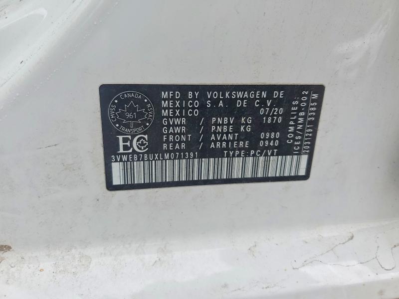 45923626 :رقم المزاد ، 3VWEB7BUXLM071391 vin ، 2020 Volkswagen Jetta مزاد بيع