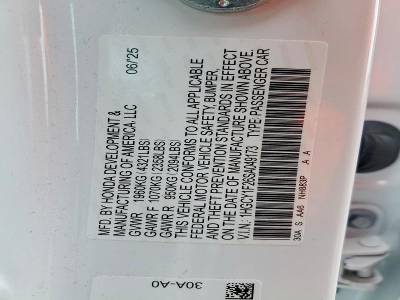 Aukcja sprzedaży 2025 Honda Accord, vin: 1HGCY1F26SA049173, numer aukcji: 47789836