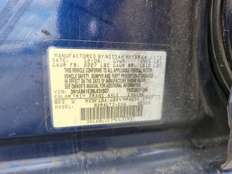 2009 Nissan Sentra მანქანა იყიდება აუქციონზე, vin: 3N1AB61E39L631937, აუქციონის ნომერი: 51350996