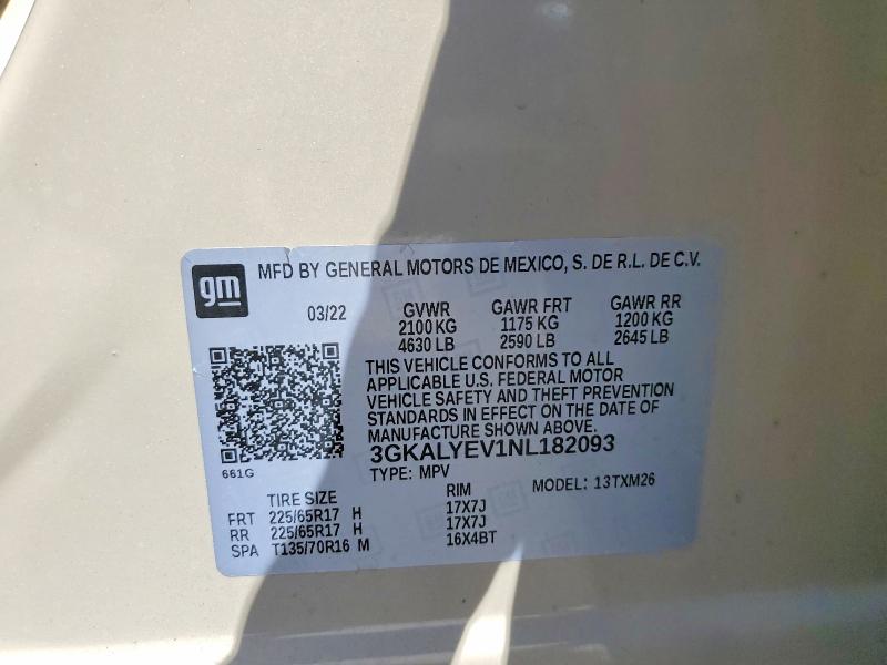 Aukcja sprzedaży 2022 Gmc Terrain, vin: 3GKALYEV1NL182093, numer aukcji: 51275106