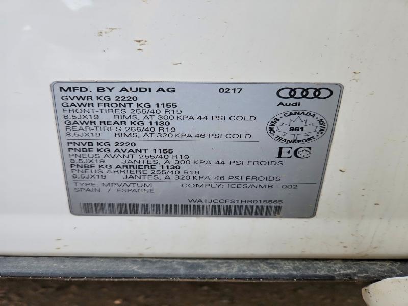 Продажа на аукционе авто 2017 Audi Q3, vin: WA1JCCFS1HR015565, номер лота: 49582926