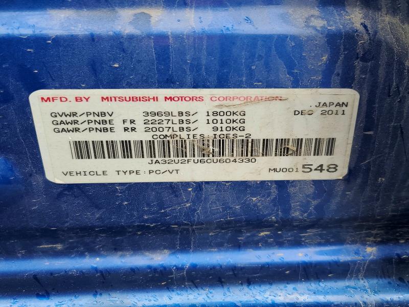 51631346 :رقم المزاد ، JA32U2FU6CU604330 vin ، 2012 Mitsubishi Lancer مزاد بيع