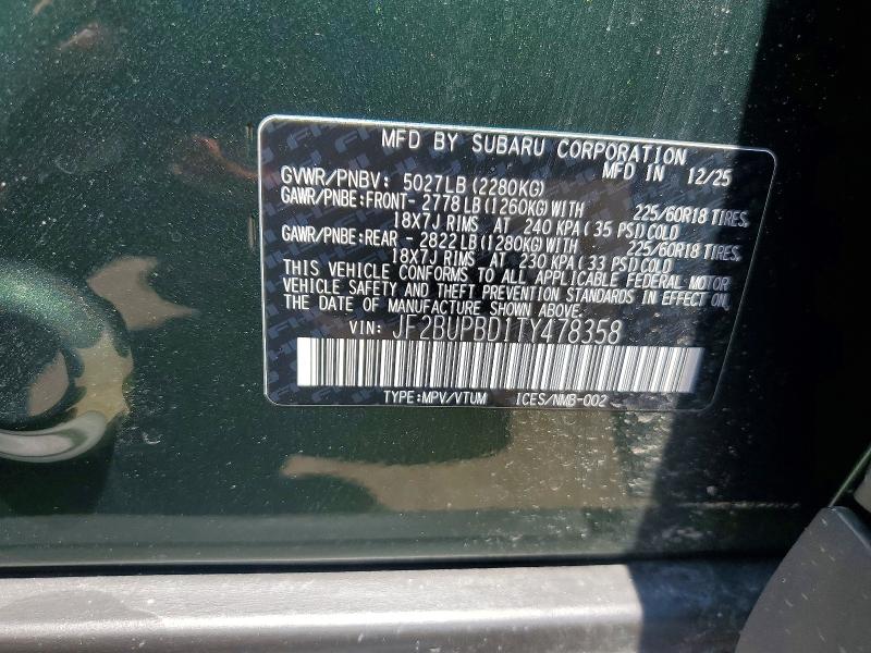 Aukcja sprzedaży 2026 Subaru Outback, vin: JF2BUPBD1TY478358, numer aukcji: 50786556