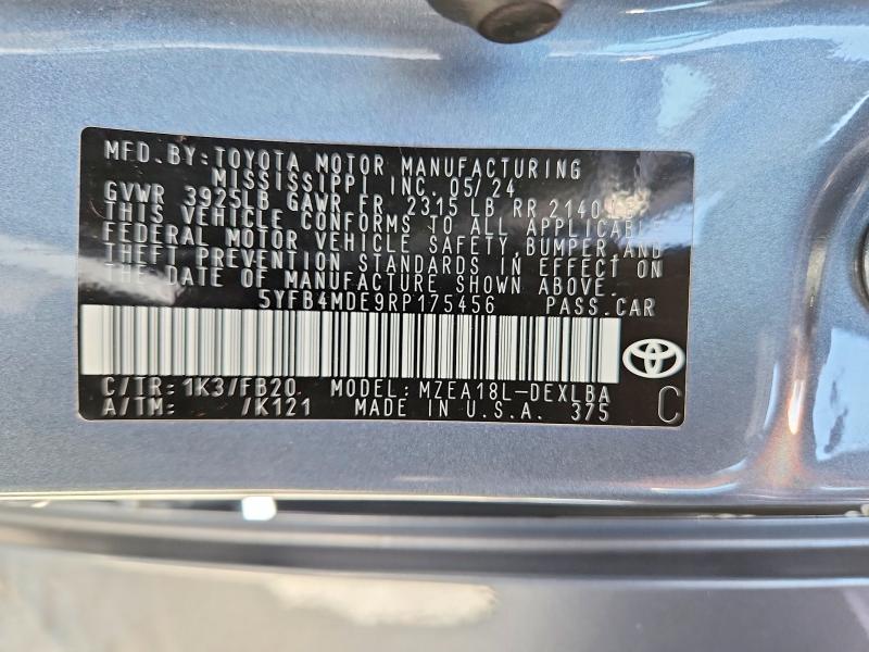 Продаж на аукціоні авто 2024 Toyota Corolla, vin: 5YFB4MDE9RP175456, номер лоту: 46777986