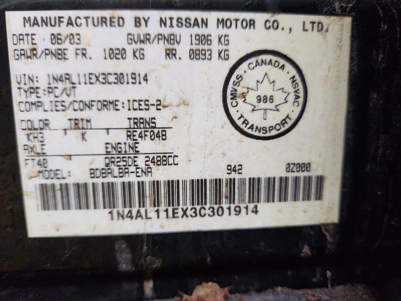 48573076 :رقم المزاد ، 1N4AL11EX3C301914 vin ، 2003 Nissan Altima مزاد بيع