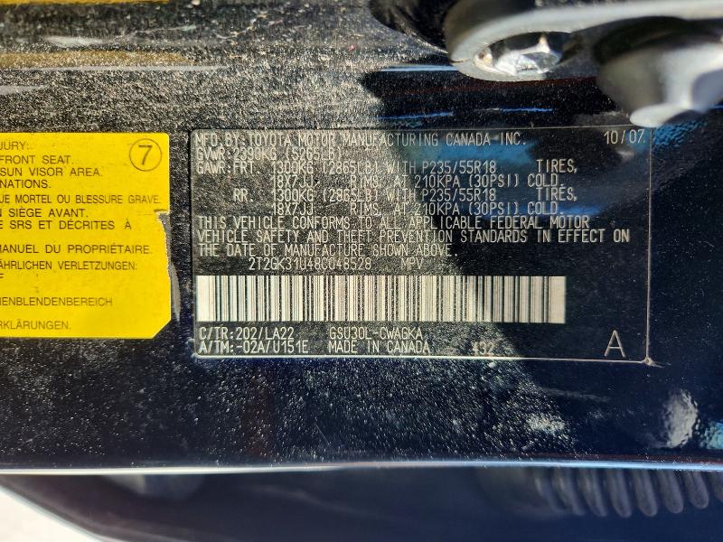 49940196 :رقم المزاد ، 2T2GK31U48C048528 vin ، 2008 Lexus Rx مزاد بيع