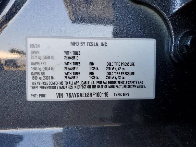 2024 Tesla Model Y მანქანა იყიდება აუქციონზე, vin: 7SAYGAEE8RF100115, აუქციონის ნომერი: 51652376