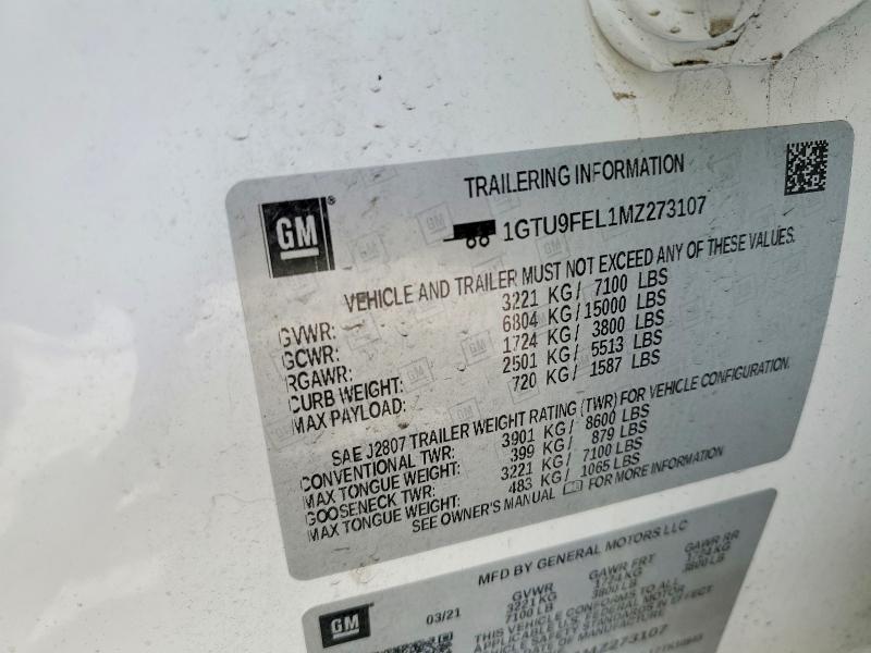 51408476 :رقم المزاد ، 1GTU9FEL1MZ273107 vin ، 2021 Gmc Sierra مزاد بيع