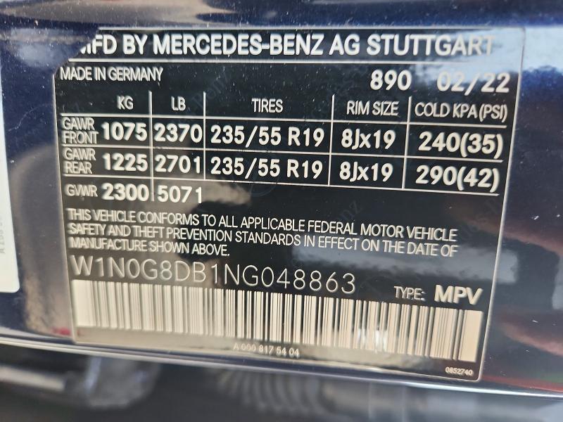 Продаж на аукціоні авто 2022 Mercedes-benz Glc, vin: W1N0G8DB1NG048863, номер лоту: 50891096
