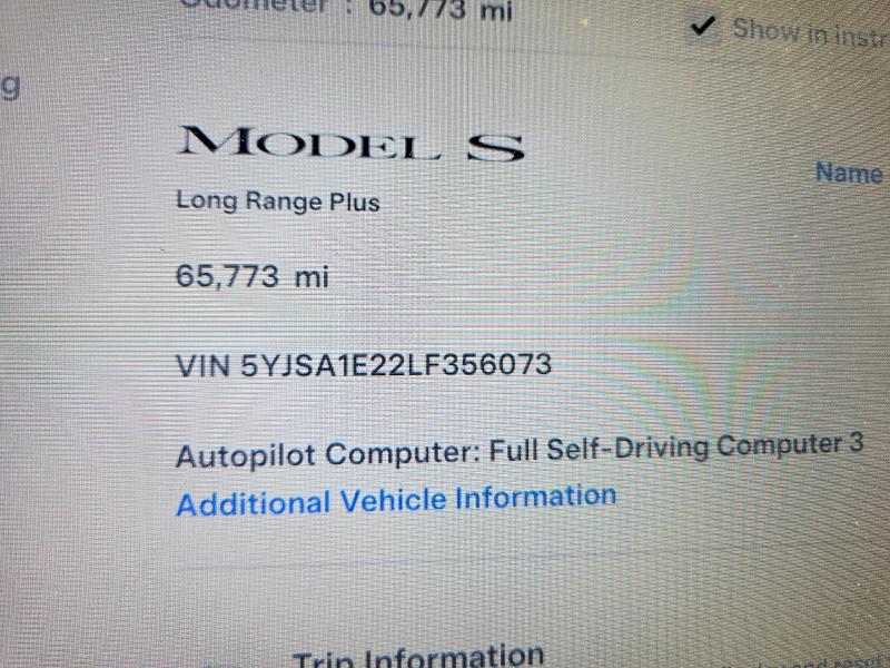 48925536 :رقم المزاد ، 5YJSA1E22LF356073 vin ، 2020 Tesla Model S مزاد بيع