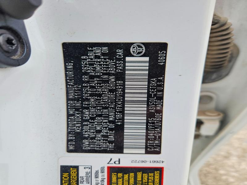 48355226 :رقم المزاد ، 4T1BF1FK4CU194918 vin ، 2012 Toyota Camry مزاد بيع