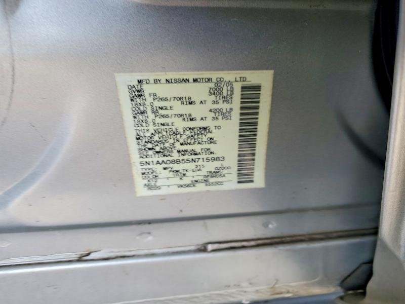 2005 Nissan Armada მანქანა იყიდება აუქციონზე, vin: 5N1AA08B55N715983, აუქციონის ნომერი: 50599306