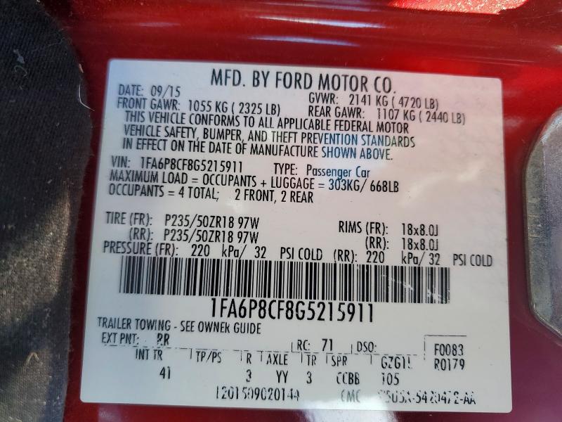 Продажа на аукционе авто 2016 Ford Mustang, vin: 1FA6P8CF8G5215911, номер лота: 48349396