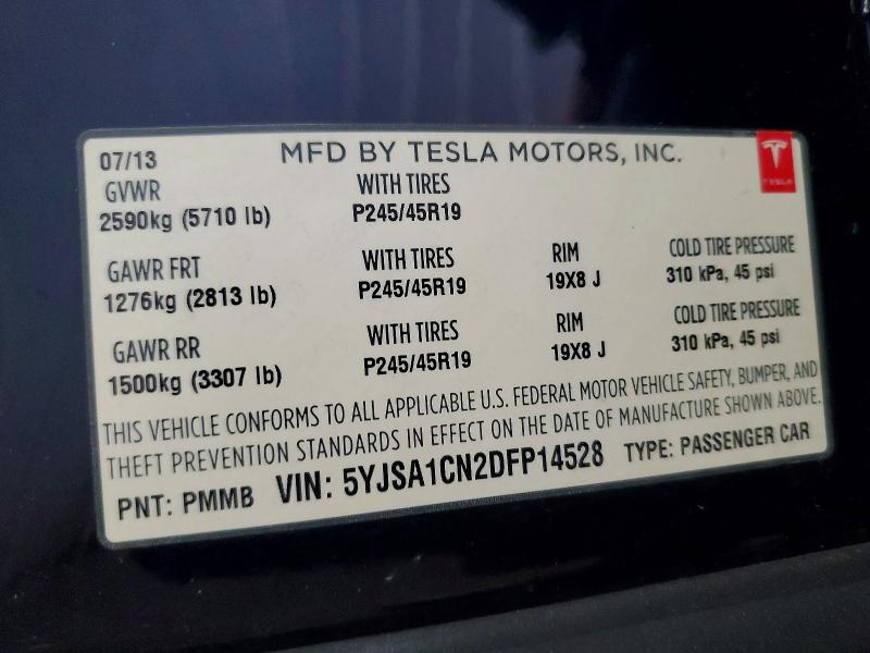 50295046 :رقم المزاد ، 5YJSA1CN2DFP14528 vin ، 2013 Tesla Model S مزاد بيع
